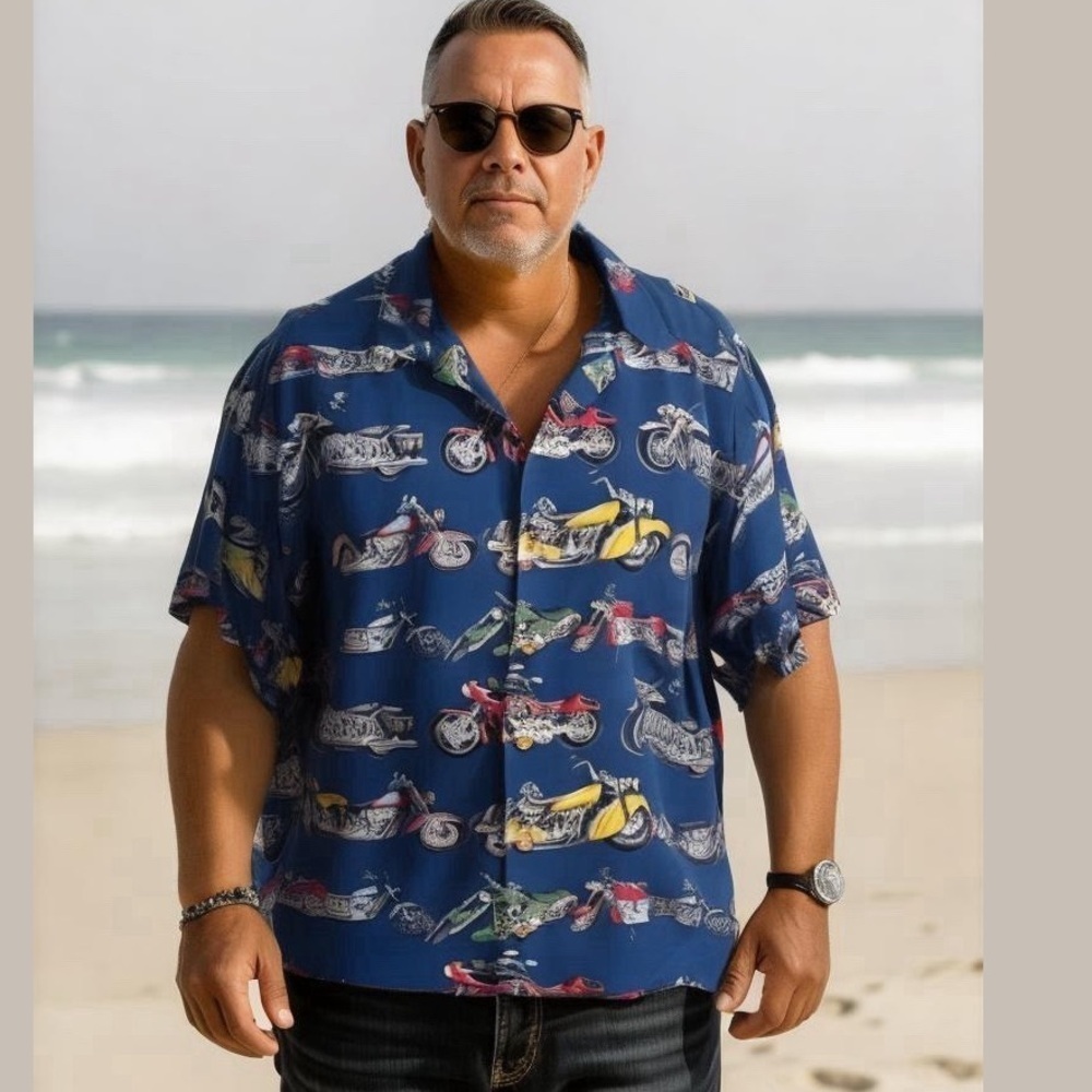 Paradise Found Hawaiian Motorcycle Tropical Resort Shirt Size L